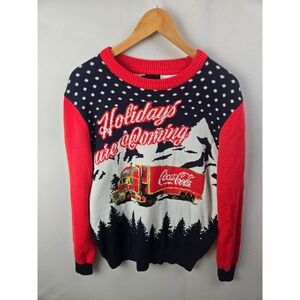 H&M Coca-Cola Holiday Sweater Mens M Red Navy Blue Ugly Christmas Knit 0898616 2